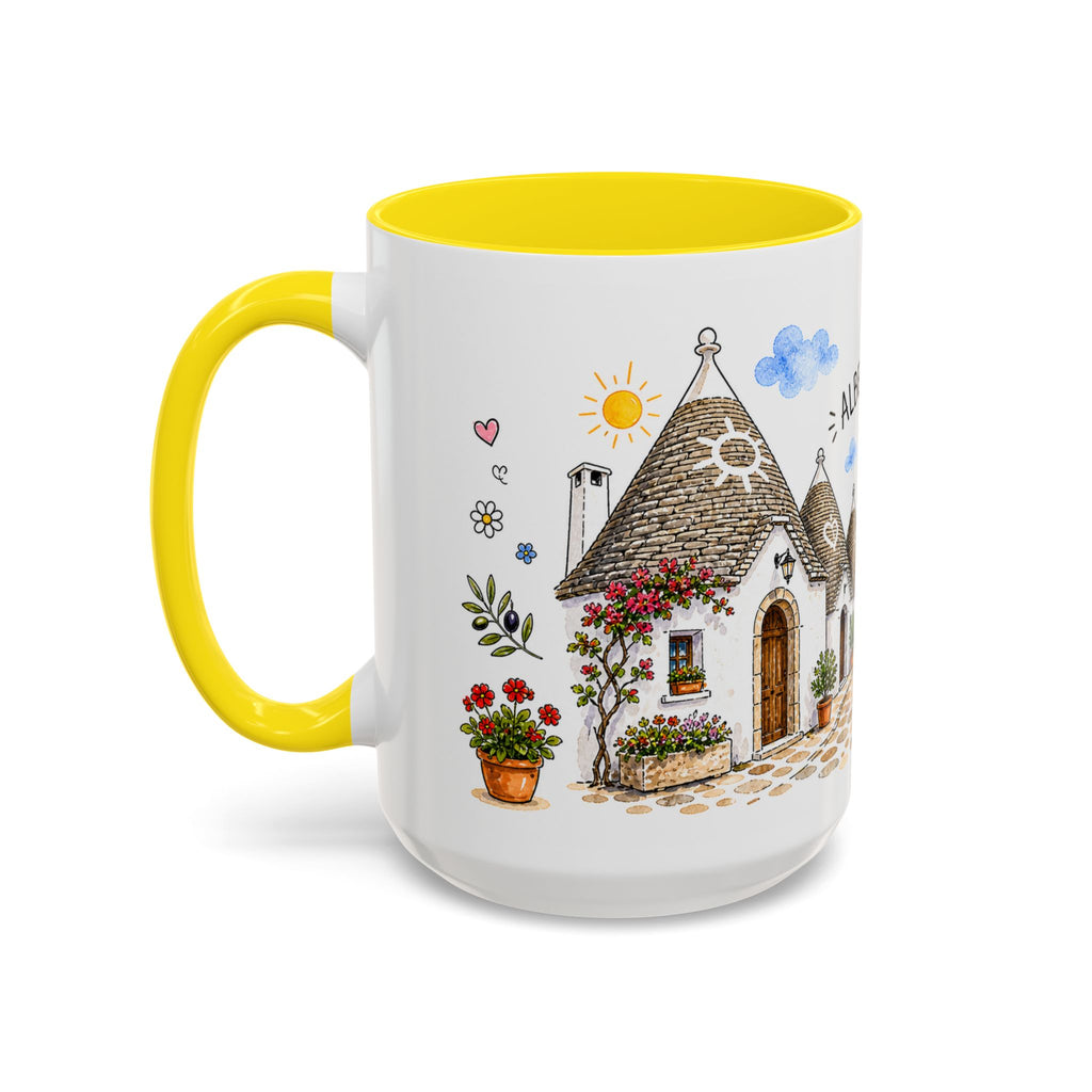 Alberobello Illustrated Travel Mug | Italy Souvenir Accent Coffee Mug | 11oz 15oz Ceramic Cup