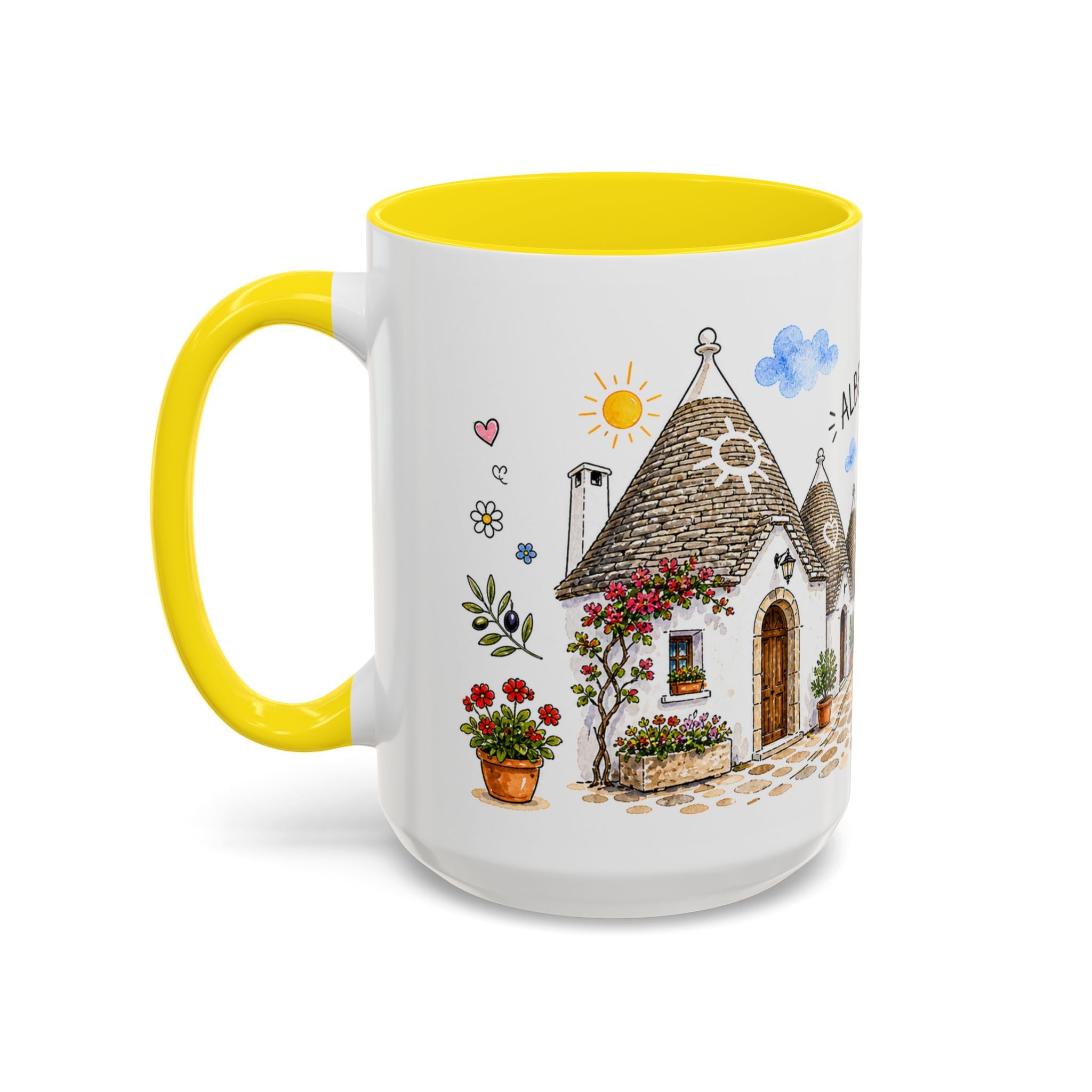 Alberobello Illustrated Travel Mug | Italy Souvenir Accent Coffee Mug | 11oz 15oz Ceramic Cup