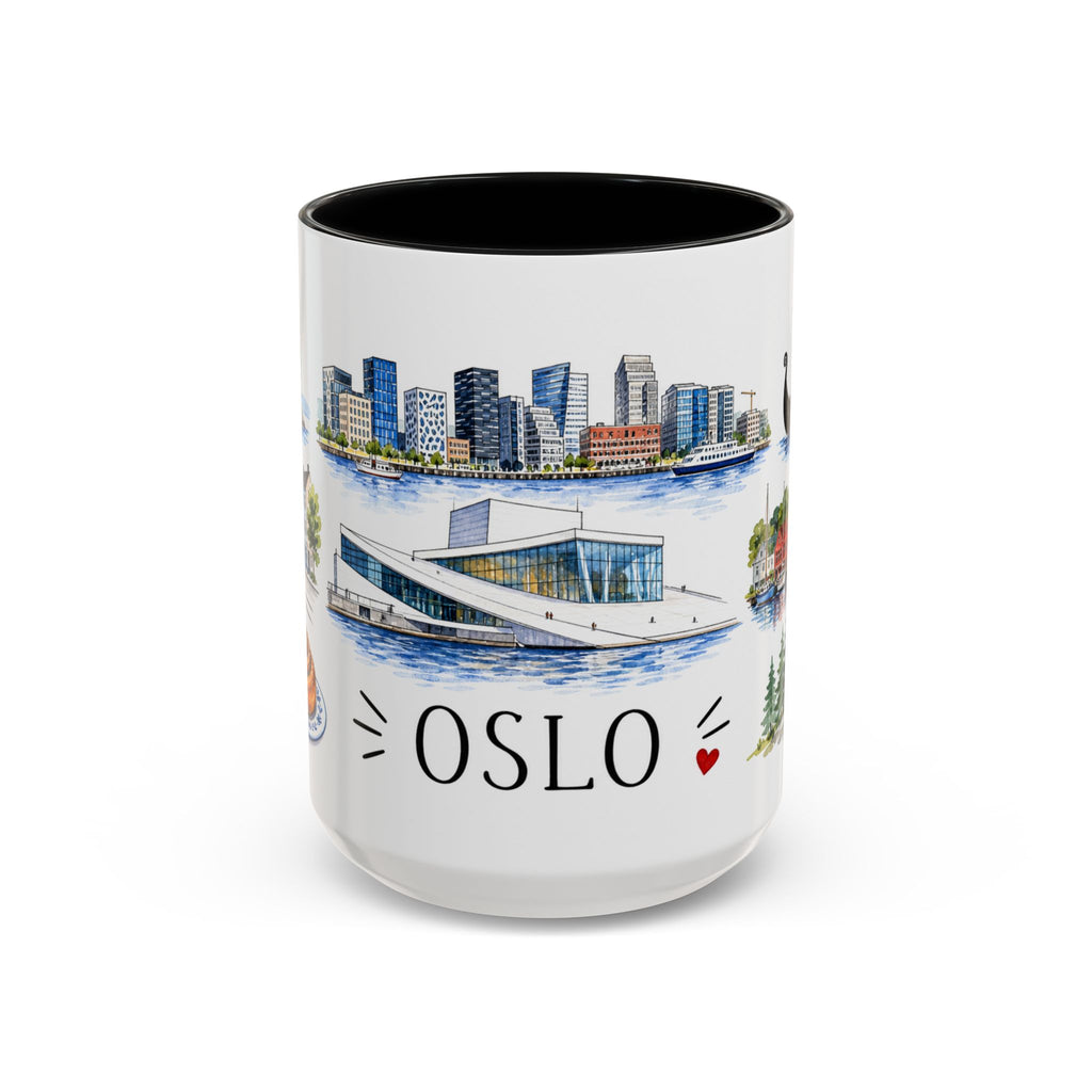 Oslo Illustrated Travel Mug | City Souvenir Accent Coffee Mug | 11oz 15oz Ceramic Cup