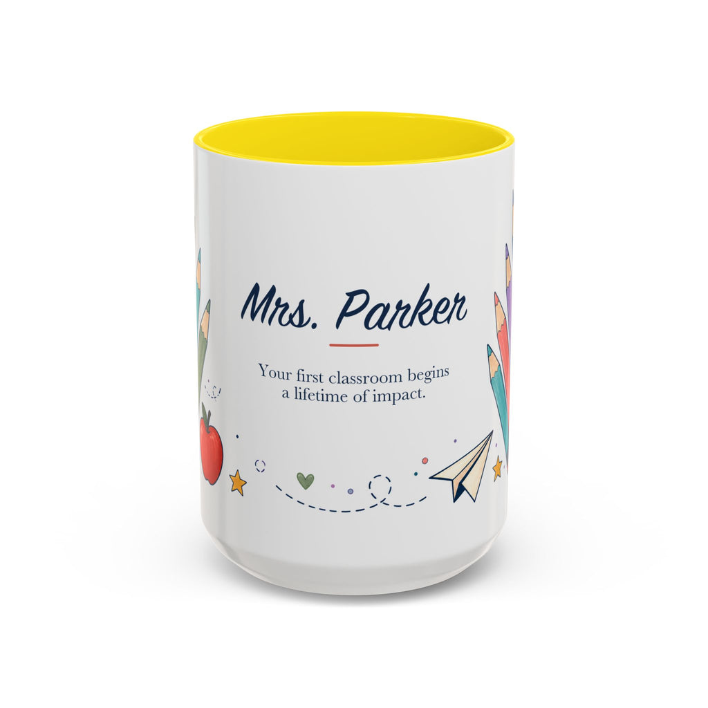 Personalized First Year Teacher Mug | Custom Name Pencil Coffee Cup