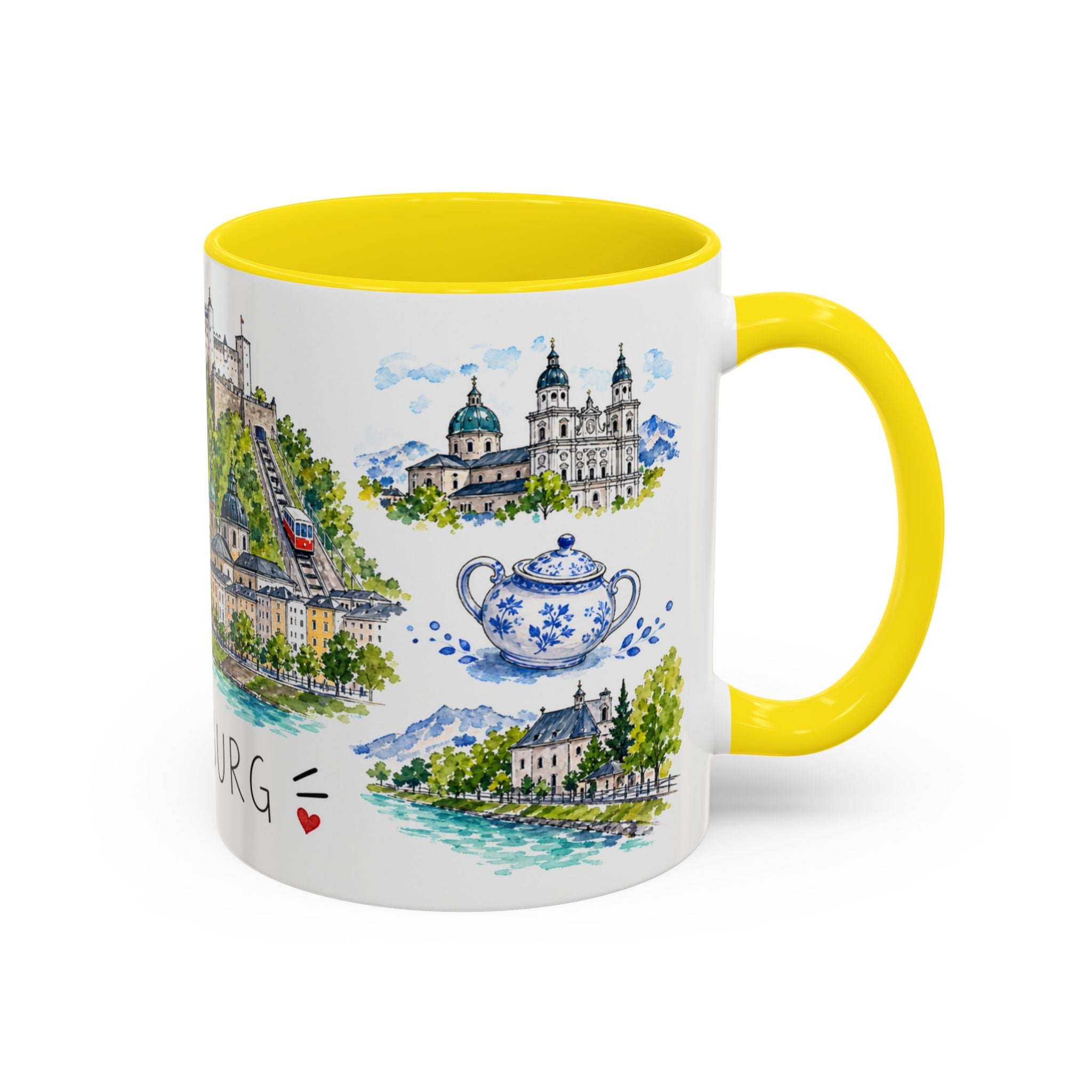 Salzburg Illustrated Travel Mug | City Souvenir Accent Coffee Mug | 11oz 15oz Ceramic Cup