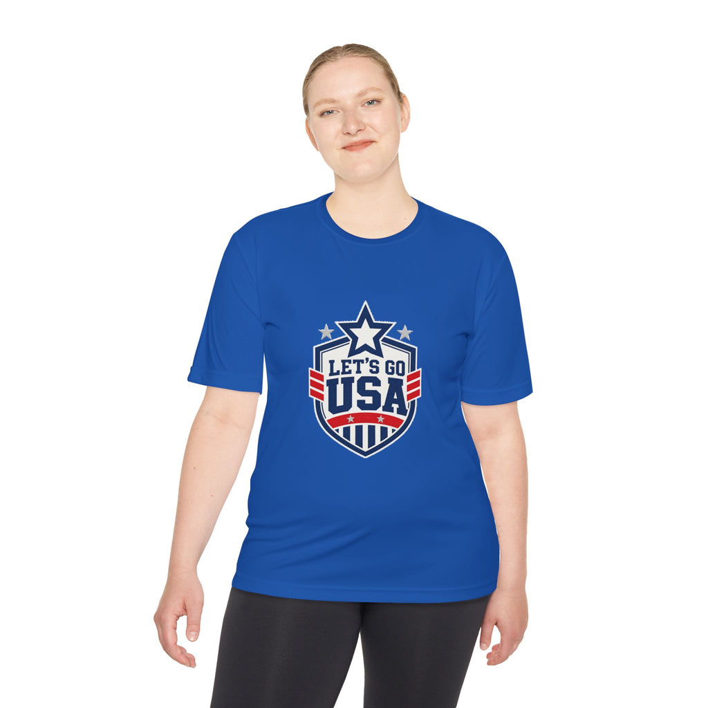 United States Soccer T Shirt, Let's Go USA Fan Tee, Moisture Wicking Sport Shirt