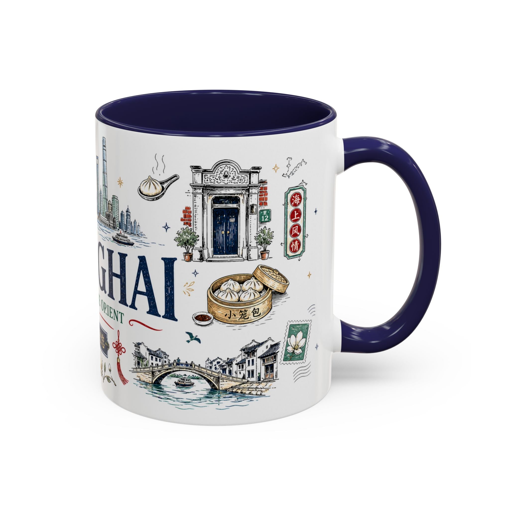 Shanghai Coffee Mug | China Souvenir Travel Gift | Accent Color Ceramic 11oz 15oz