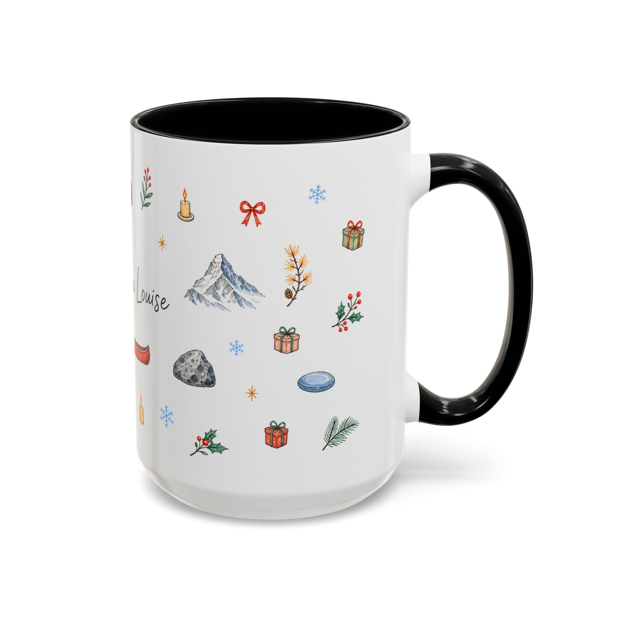 Banff Lake Louise Christmas Mug | Watercolor Travel Souvenir | Holiday Gift | Accent Ceramic Coffee Cup 11oz 15oz