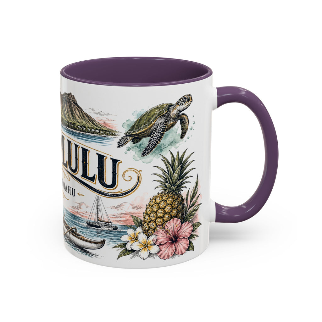 Honolulu Coffee Mug | United States Travel Souvenir | Vintage Illustrated City Gift | 11 oz 15 oz Accent Mug