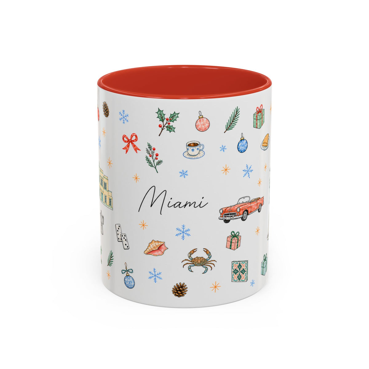 Miami Christmas Mug | Watercolor Art Deco City Souvenir (11oz/15oz)