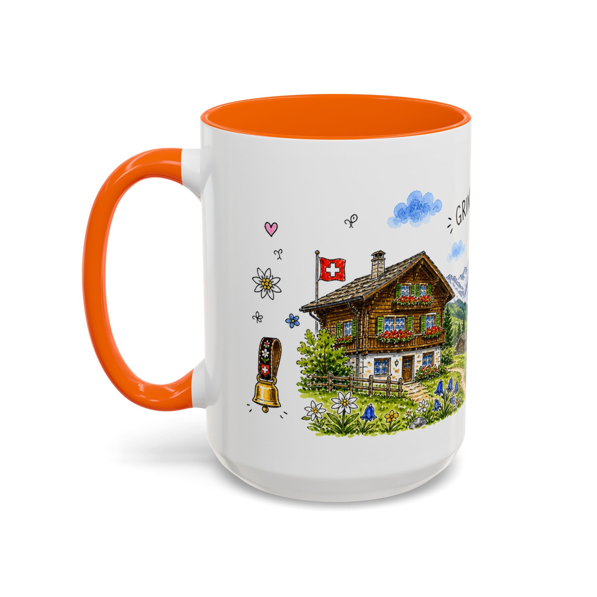 Grindelwald Illustrated Travel Mug | Switzerland Souvenir Accent Coffee Mug | 11oz 15oz Ceramic Cup