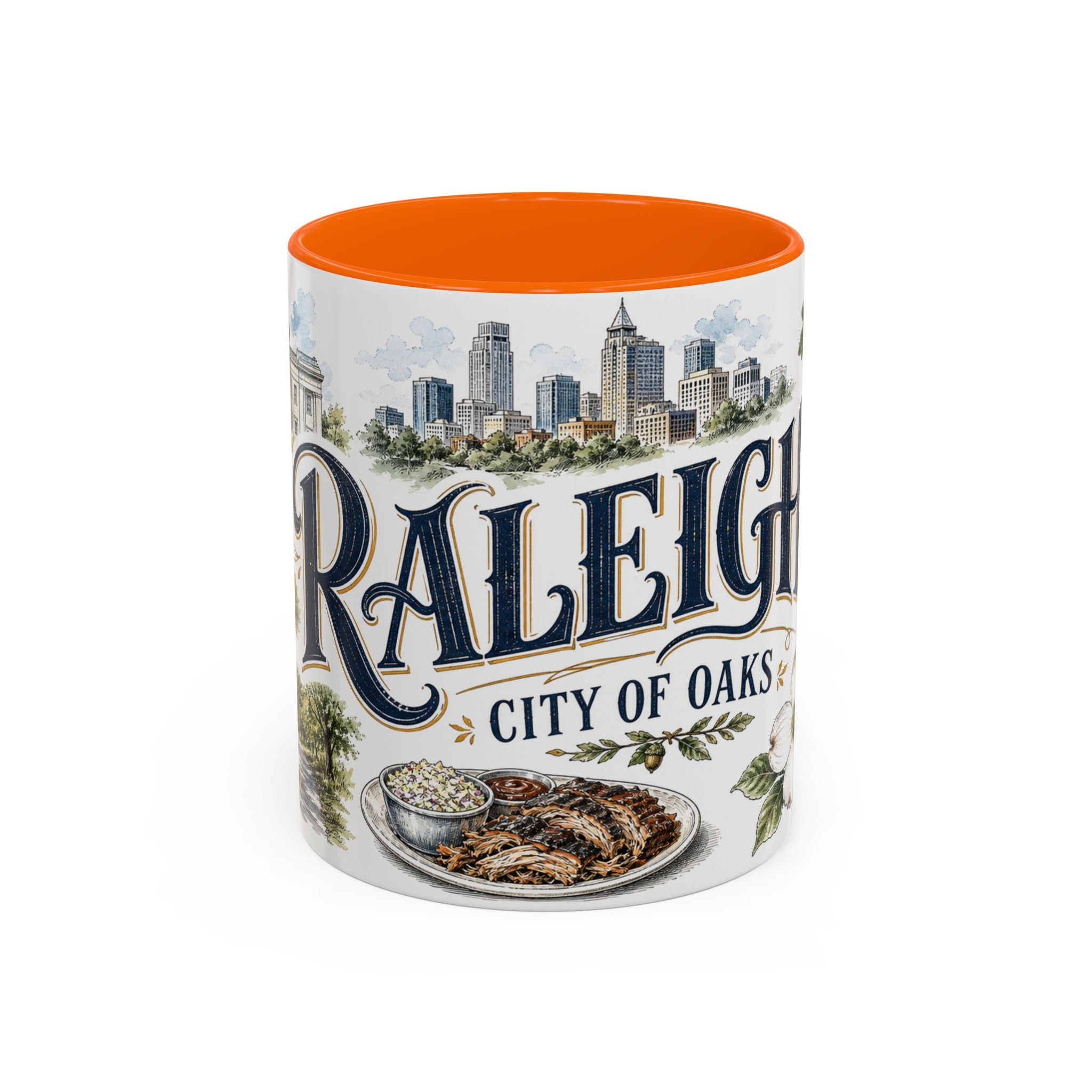 Raleigh Coffee Mug | United States Travel Souvenir | Vintage Illustrated City Gift | 11 oz 15 oz Accent Mug