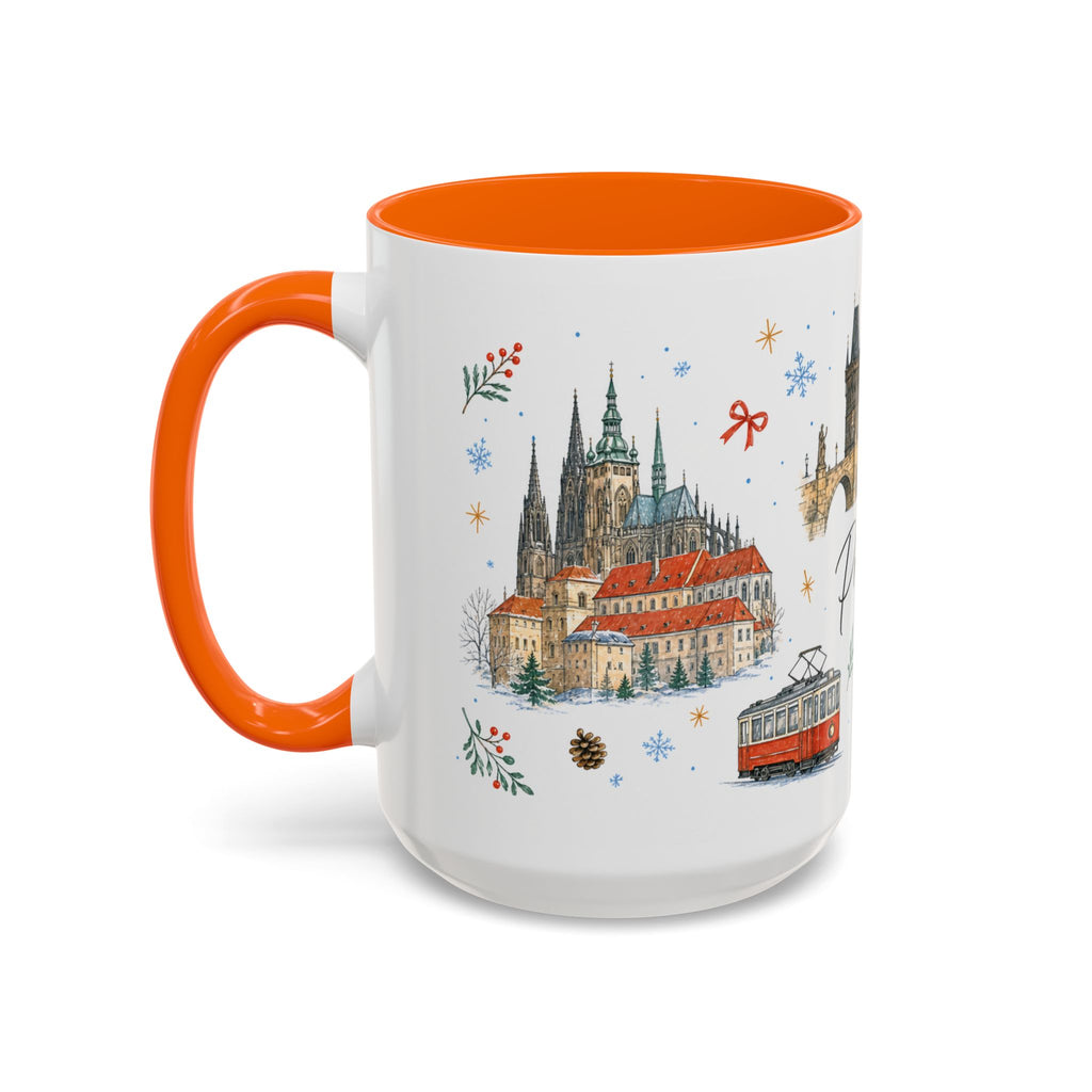 Prague Christmas Mug | Watercolor Travel Souvenir | Holiday Gift | Accent Ceramic Coffee Cup 11oz 15oz