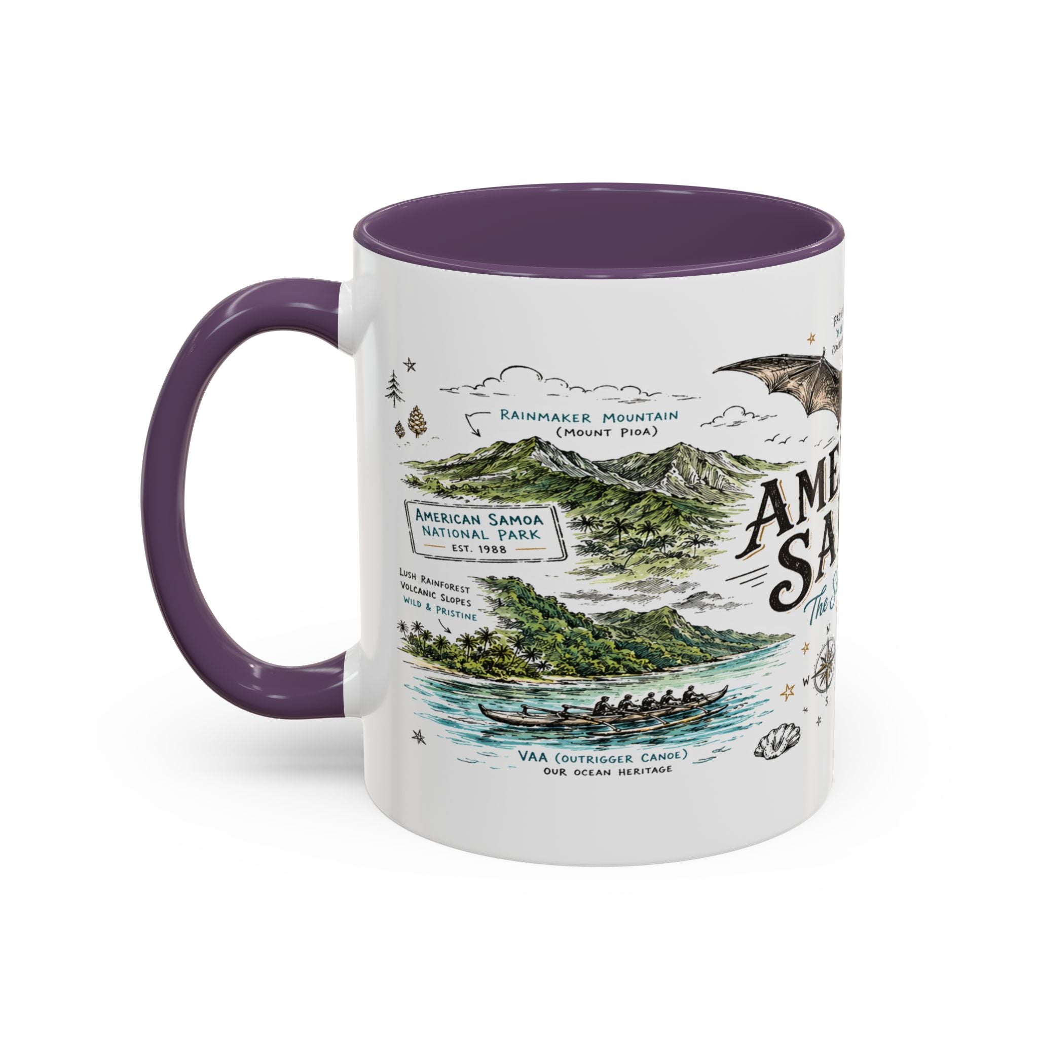 American Samoa National Park Coffee Mug | Pacific Island Rainforest Reef Gift | Accent Color Ceramic 11oz 15oz