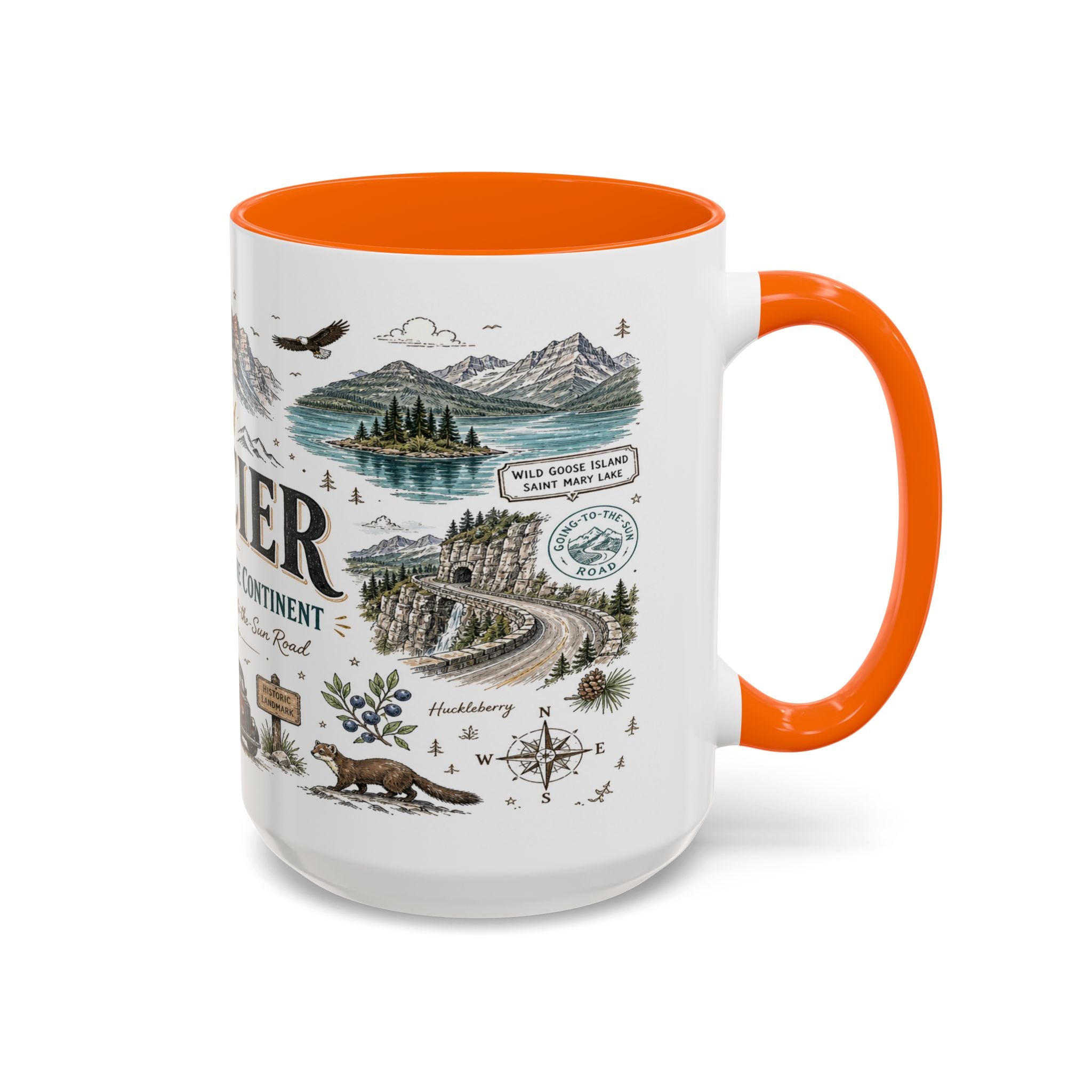 Glacier Coffee Mug | National Park Hiking Montana Gift | Accent Color Ceramic 11oz 15oz