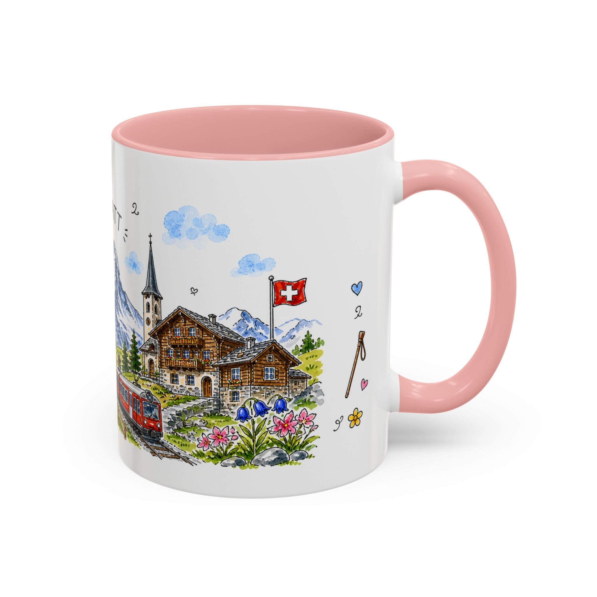 Zermatt Illustrated Travel Mug | Switzerland Souvenir Accent Coffee Mug | 11oz 15oz Ceramic Cup