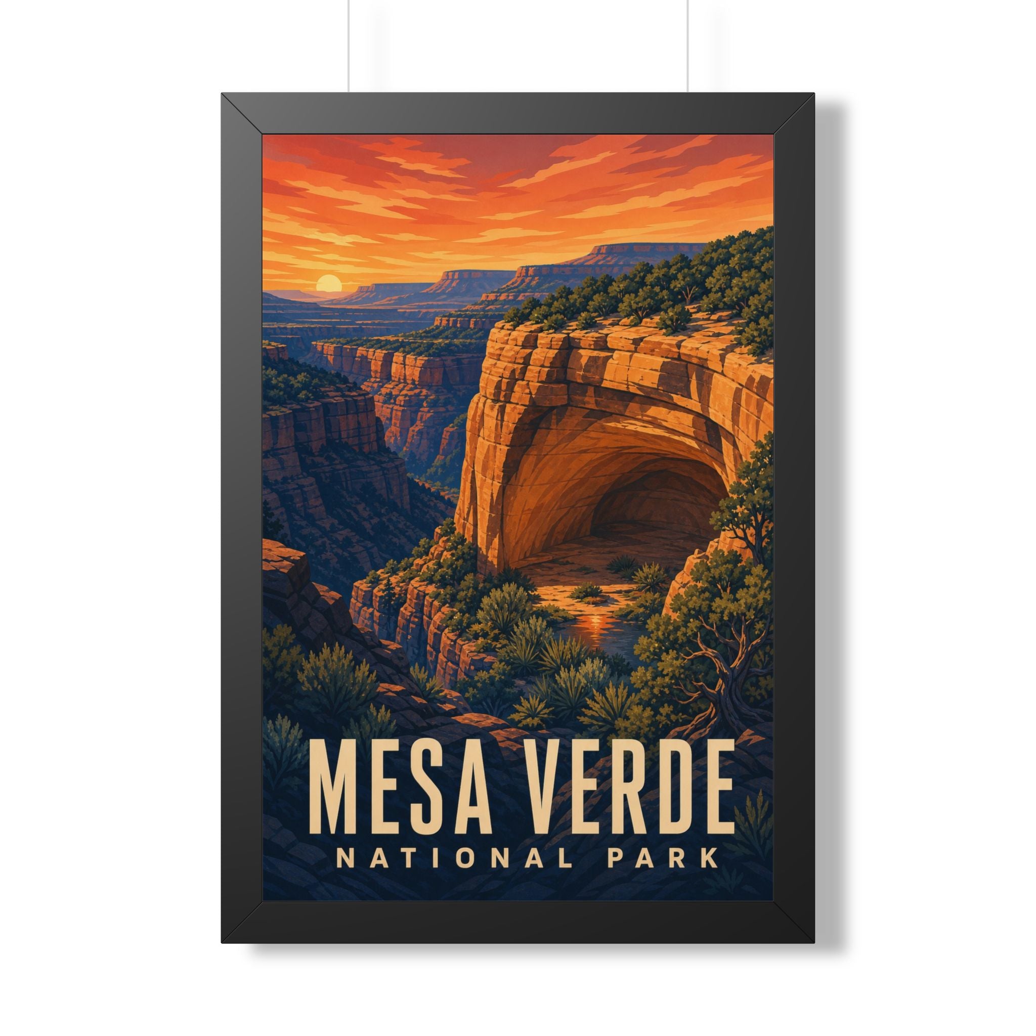 Mesa Verde National Park Framed Poster | Vintage Travel Wall Art | Black Walnut White Frame | 16x24 20x30