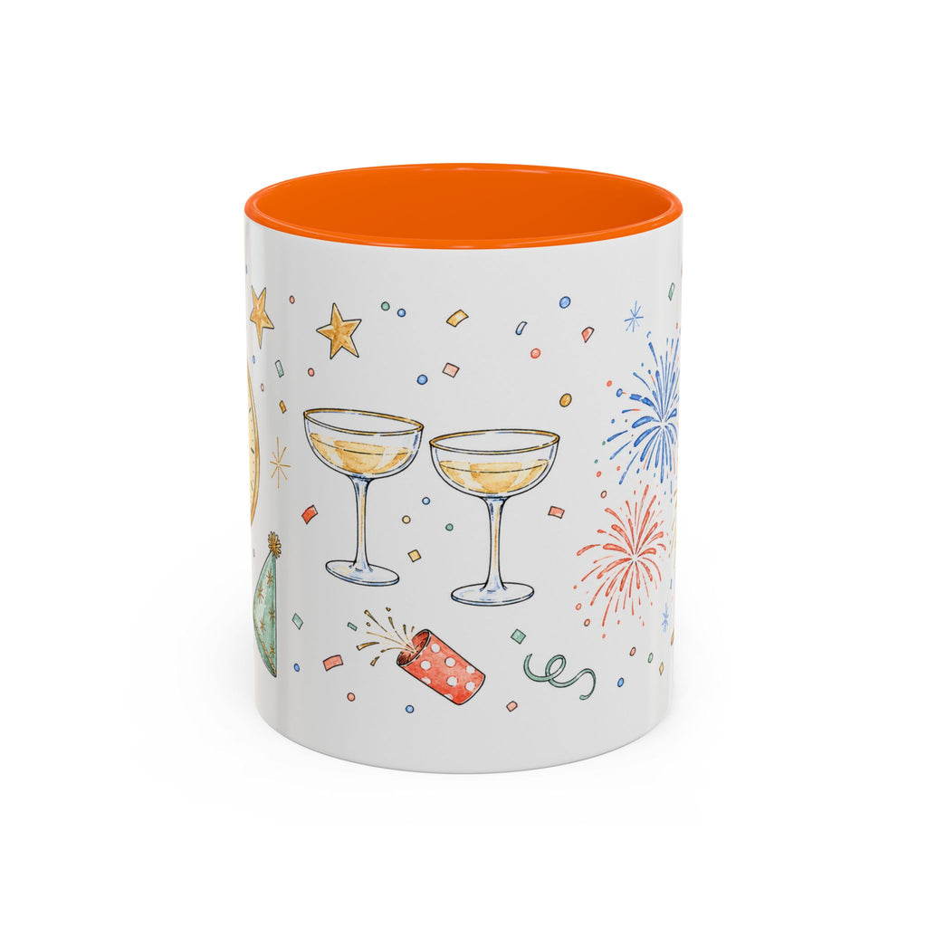 New Year Mug | Midnight Clock Toast Watercolor Celebration Gift | Accent Cup 11oz 15oz