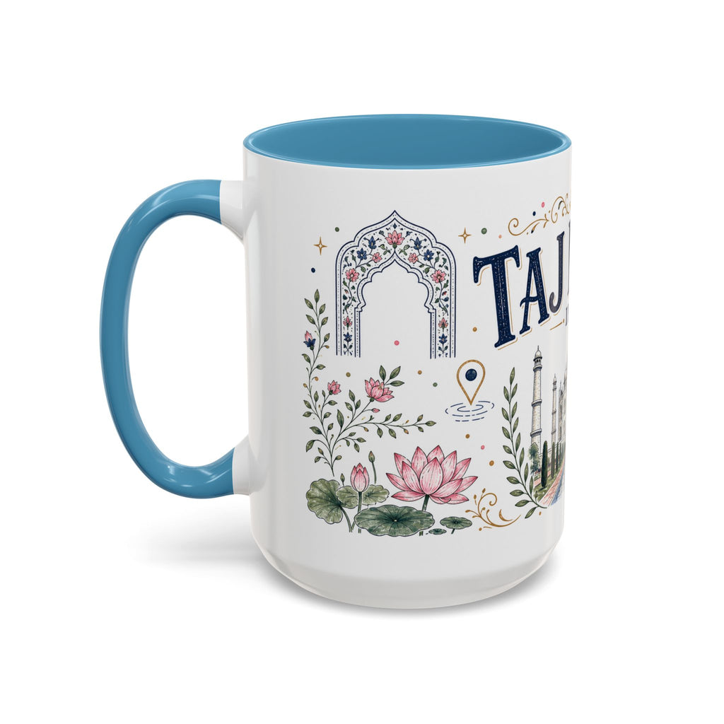 Taj Mahal Coffee Mug | Travel Destination Souvenir Gift | Accent Color Ceramic 11oz 15oz