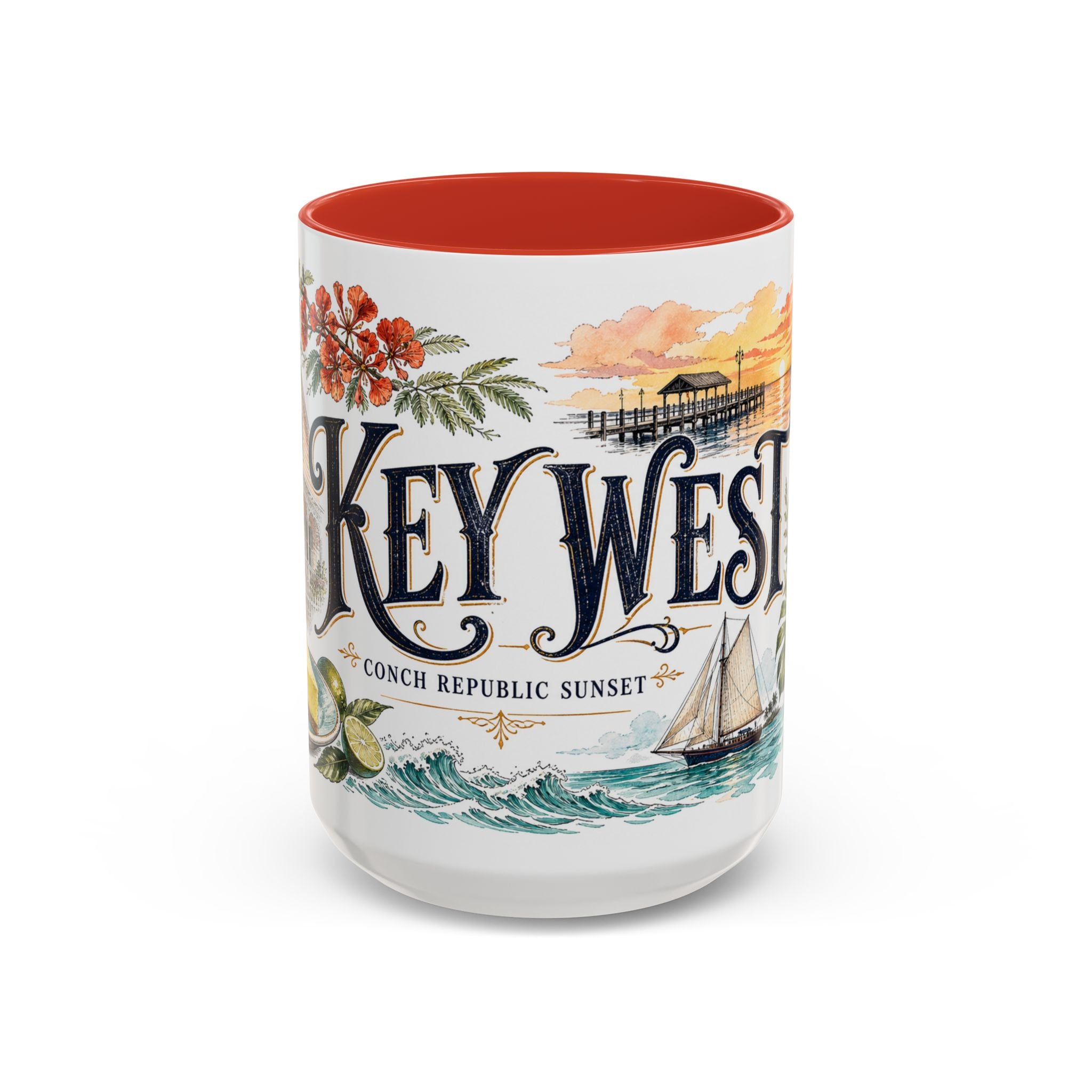 Key West Coffee Mug | United States Travel Souvenir | Vintage Illustrated City Gift | 11 oz 15 oz Accent Mug