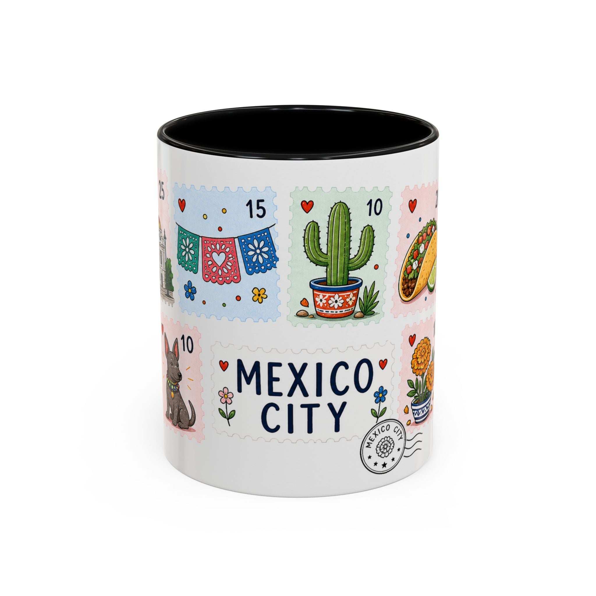 Mexico City Coffee Mug | Postage Stamp Collage Mug | Travel Souvenir Accent Cup 11oz 15oz