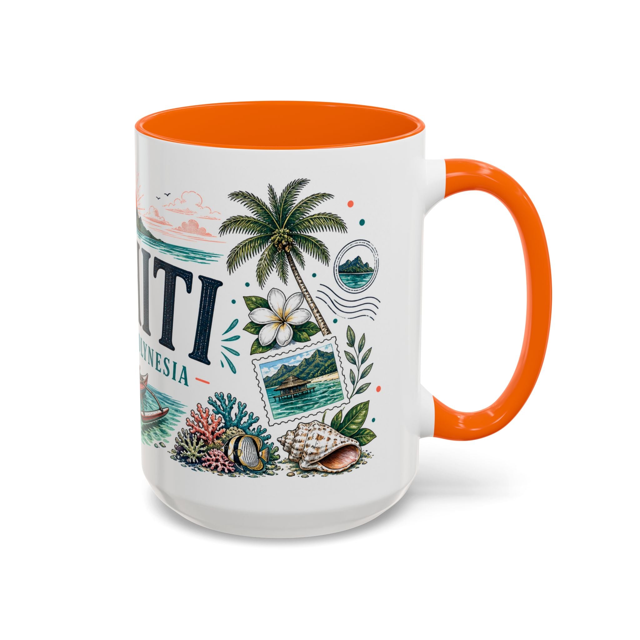 Tahiti Coffee Mug | Travel Destination Souvenir Gift | Accent Color Ceramic 11oz 15oz