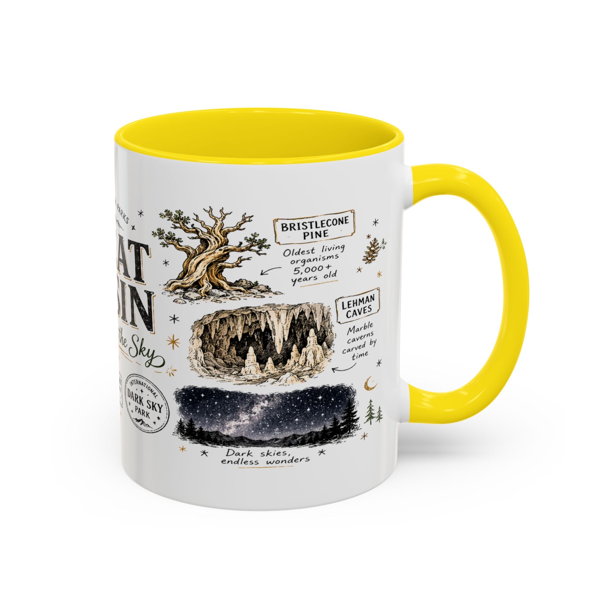 Great Basin National Park Coffee Mug | Nevada Desert Stargazing Hiking Gift | Accent Color Ceramic 11oz 15oz