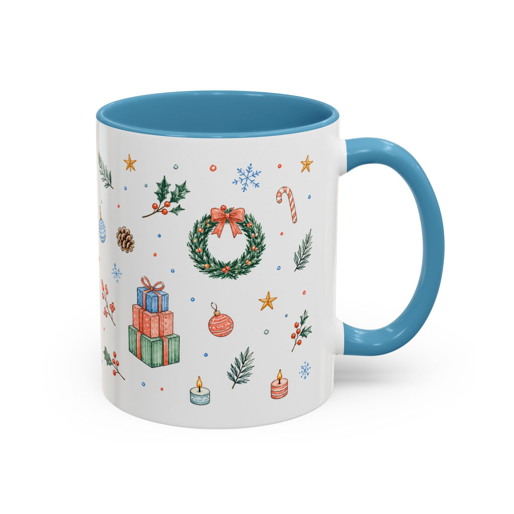 Christmas Mug | Watercolor Tree Gifts Wreath Holiday Cup | Accent Coffee Mug 11oz 15oz