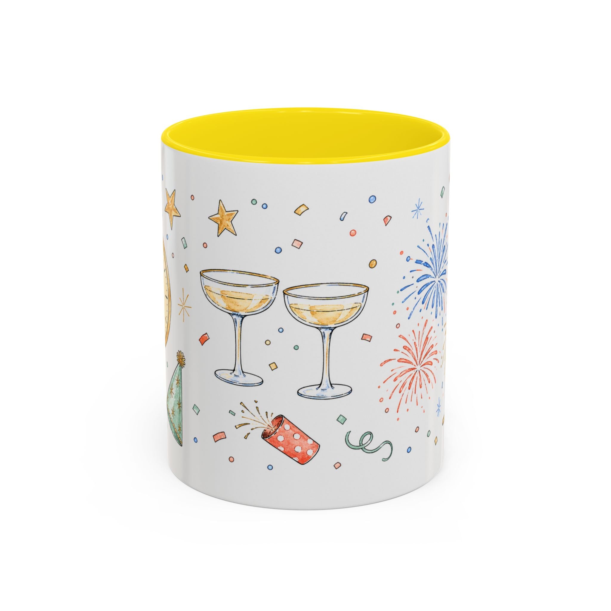 New Year Mug | Midnight Clock Toast Watercolor Celebration Gift | Accent Cup 11oz 15oz