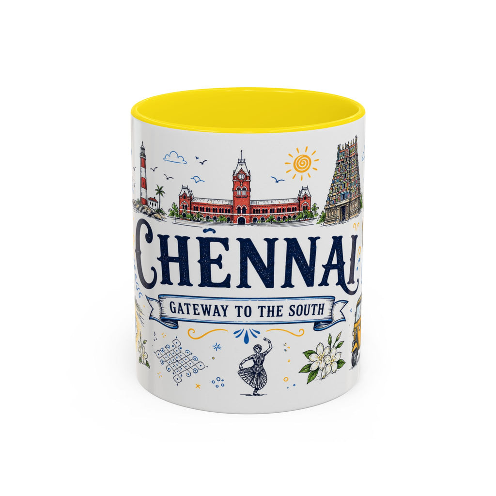 Chennai Coffee Mug | India Souvenir Travel Gift | Accent Color Ceramic 11oz 15oz