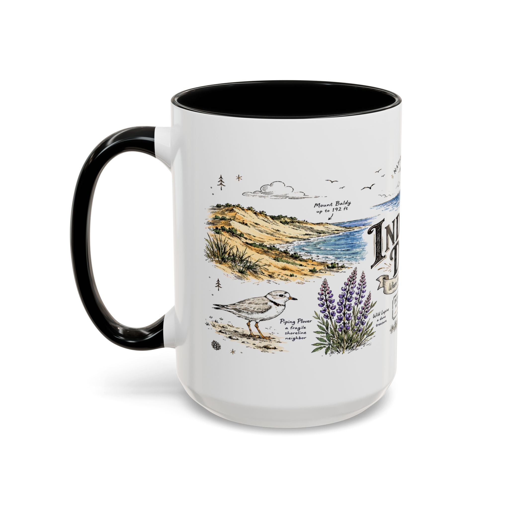 Indiana Dunes National Park Coffee Mug | Indiana Lake Michigan Beach Gift | Accent Color Ceramic 11oz 15oz