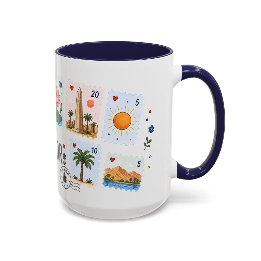 Luxor Coffee Mug | Postage Stamp Collage Mug | Travel Souvenir Accent Cup 11oz 15oz