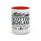 Scottish Highlands Coffee Mug | Travel Destination Souvenir Gift | Accent Color Ceramic 11oz 15oz