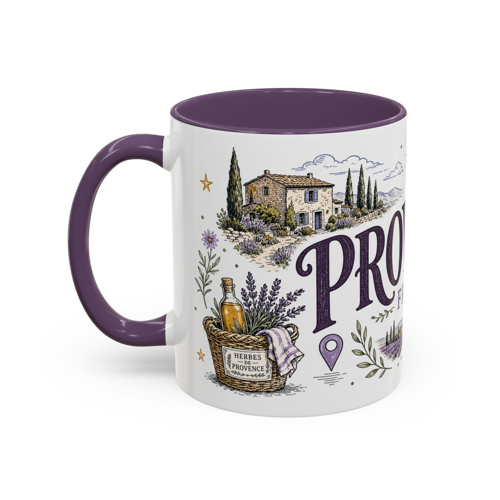 Provence Coffee Mug | Travel Destination Souvenir Gift | Accent Color Ceramic 11oz 15oz
