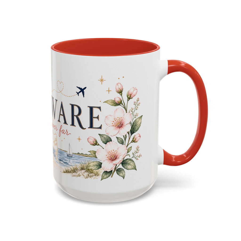 Delaware State Map Mug | Botanical Beach Accent Coffee Cup (11oz/15oz)