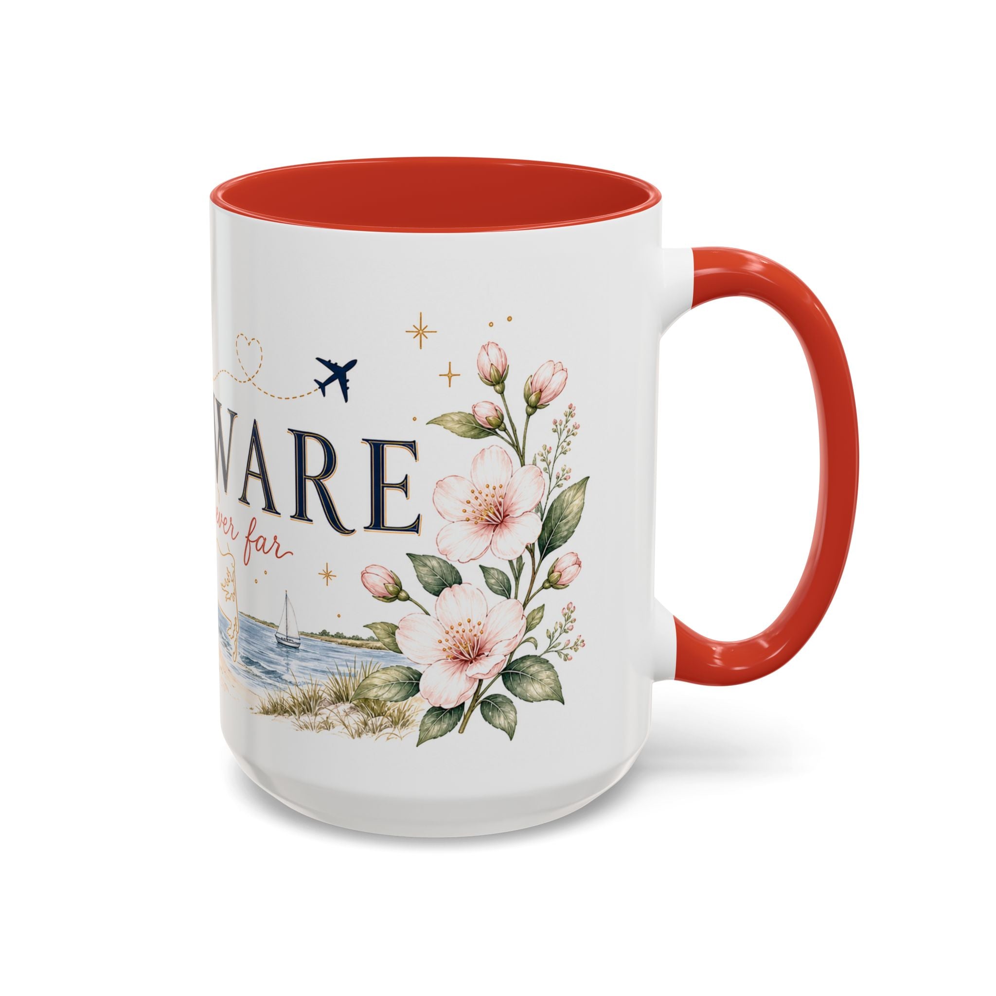 Delaware State Map Mug | Botanical Beach Accent Coffee Cup (11oz/15oz)