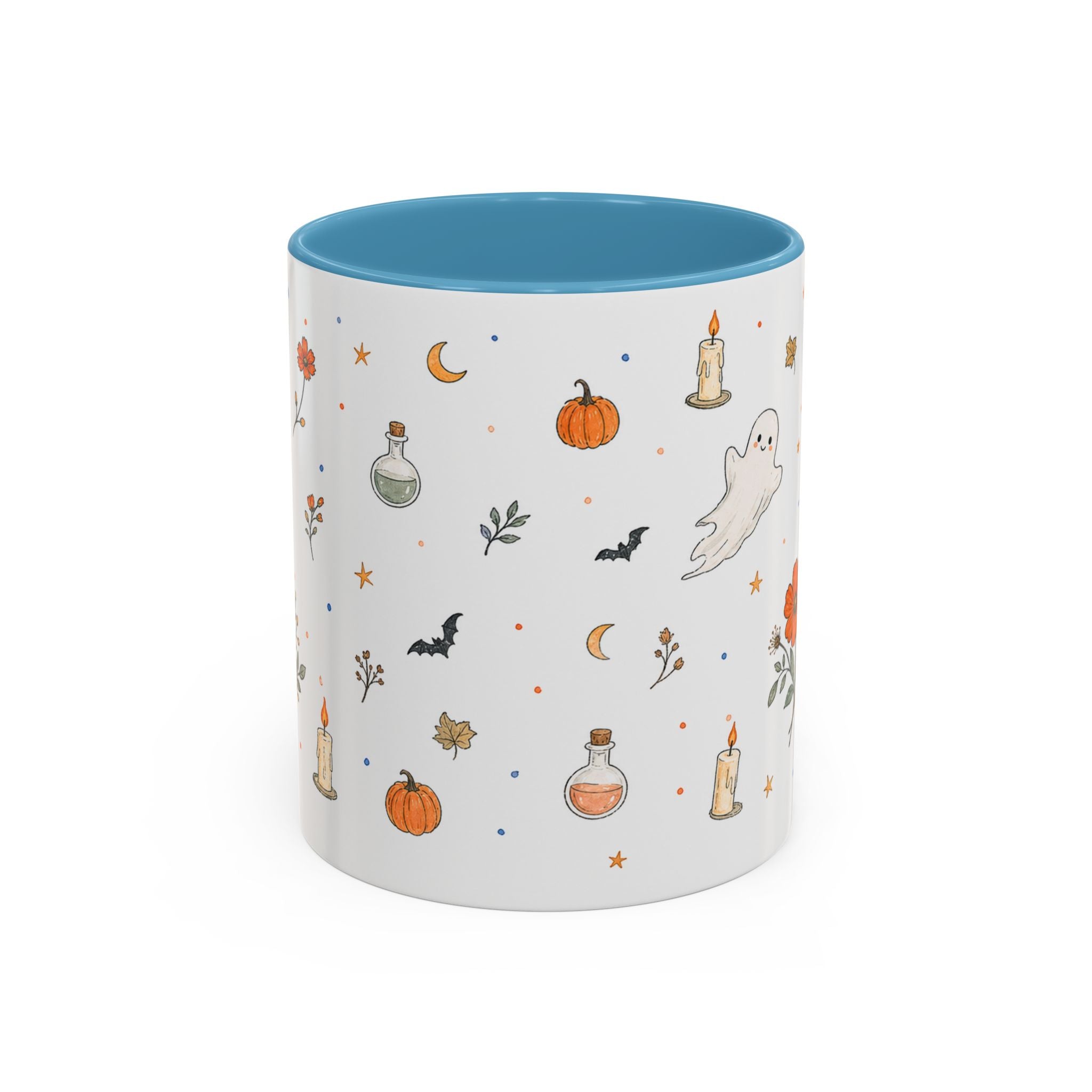 Friendly Ghost Halloween Mug | Pumpkin Flower Watercolor Gift | Accent Cup 11oz 15oz