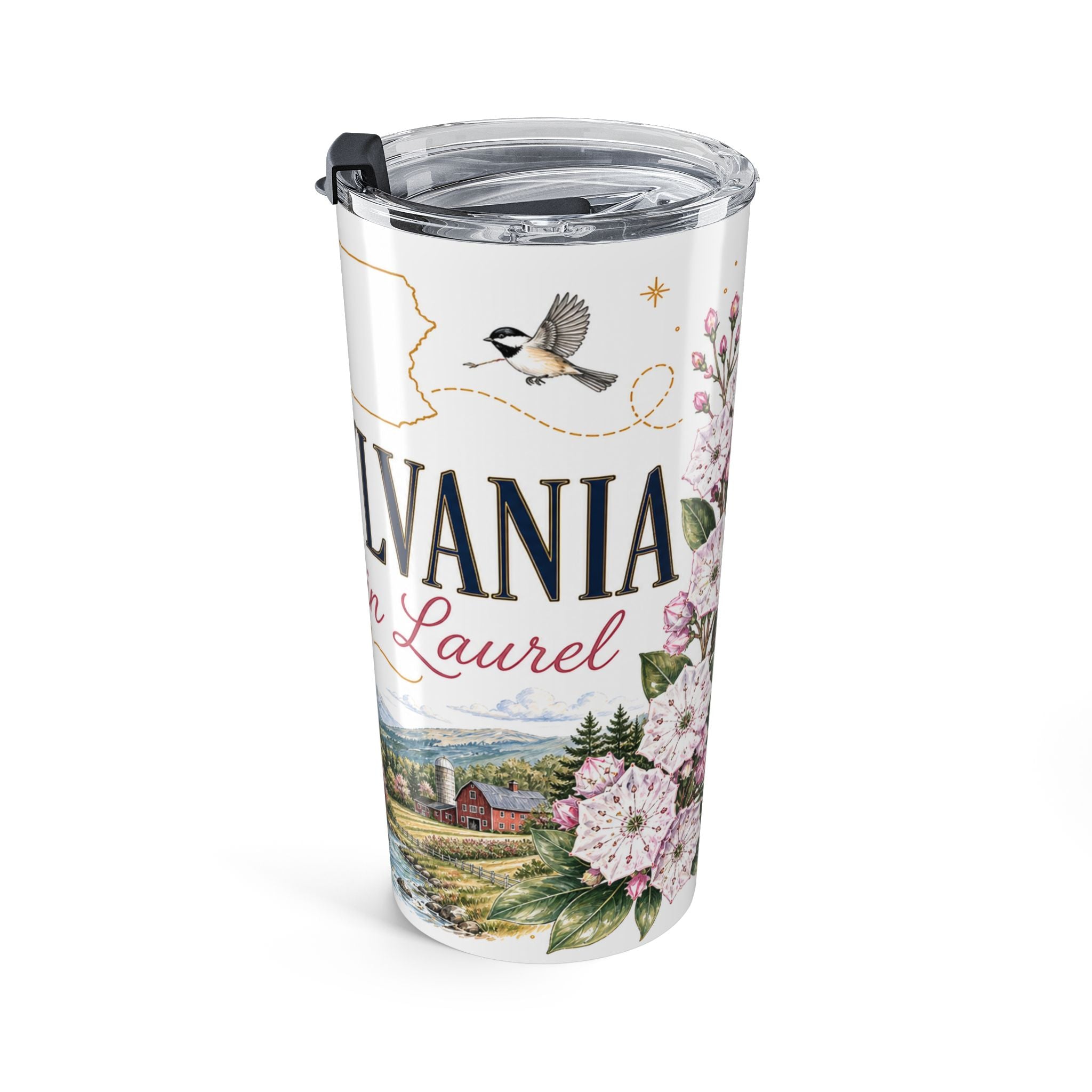 Pennsylvania State Flower 20oz Tumbler | Mountain Laurel Botanical State Flower Gift | Insulated Stainless Steel Travel Cup