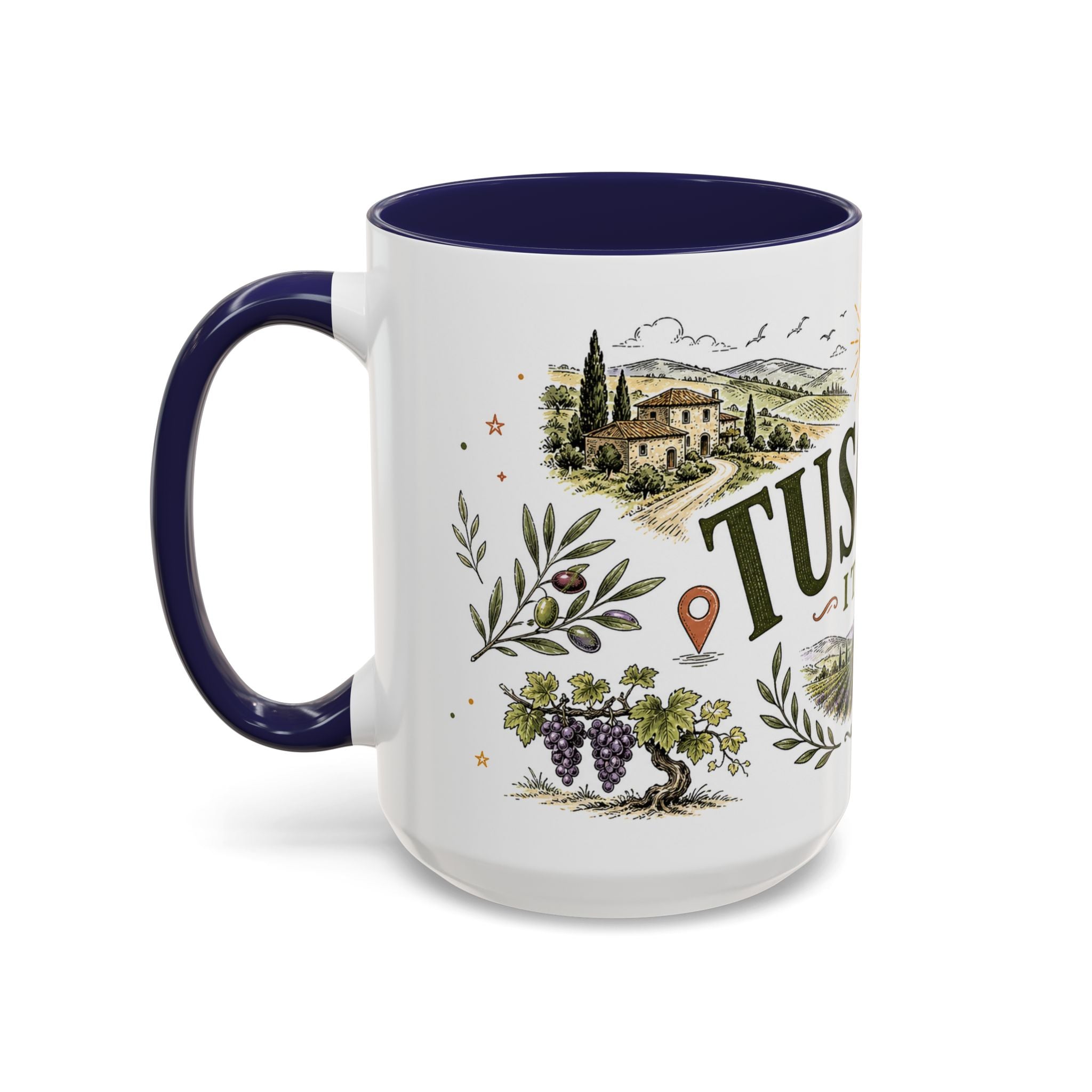 Tuscany Coffee Mug | Travel Destination Souvenir Gift | Accent Color Ceramic 11oz 15oz