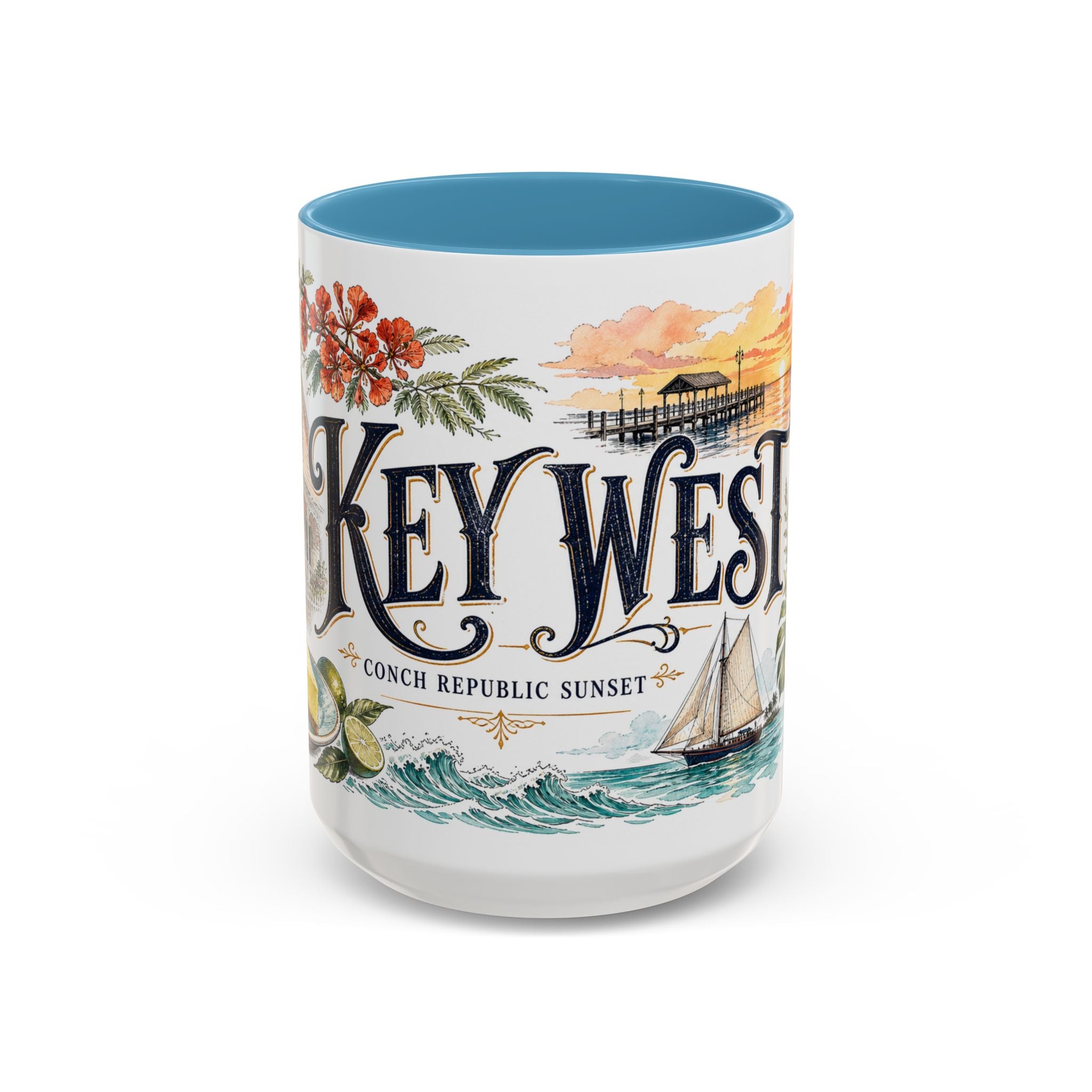 Key West Coffee Mug | United States Travel Souvenir | Vintage Illustrated City Gift | 11 oz 15 oz Accent Mug