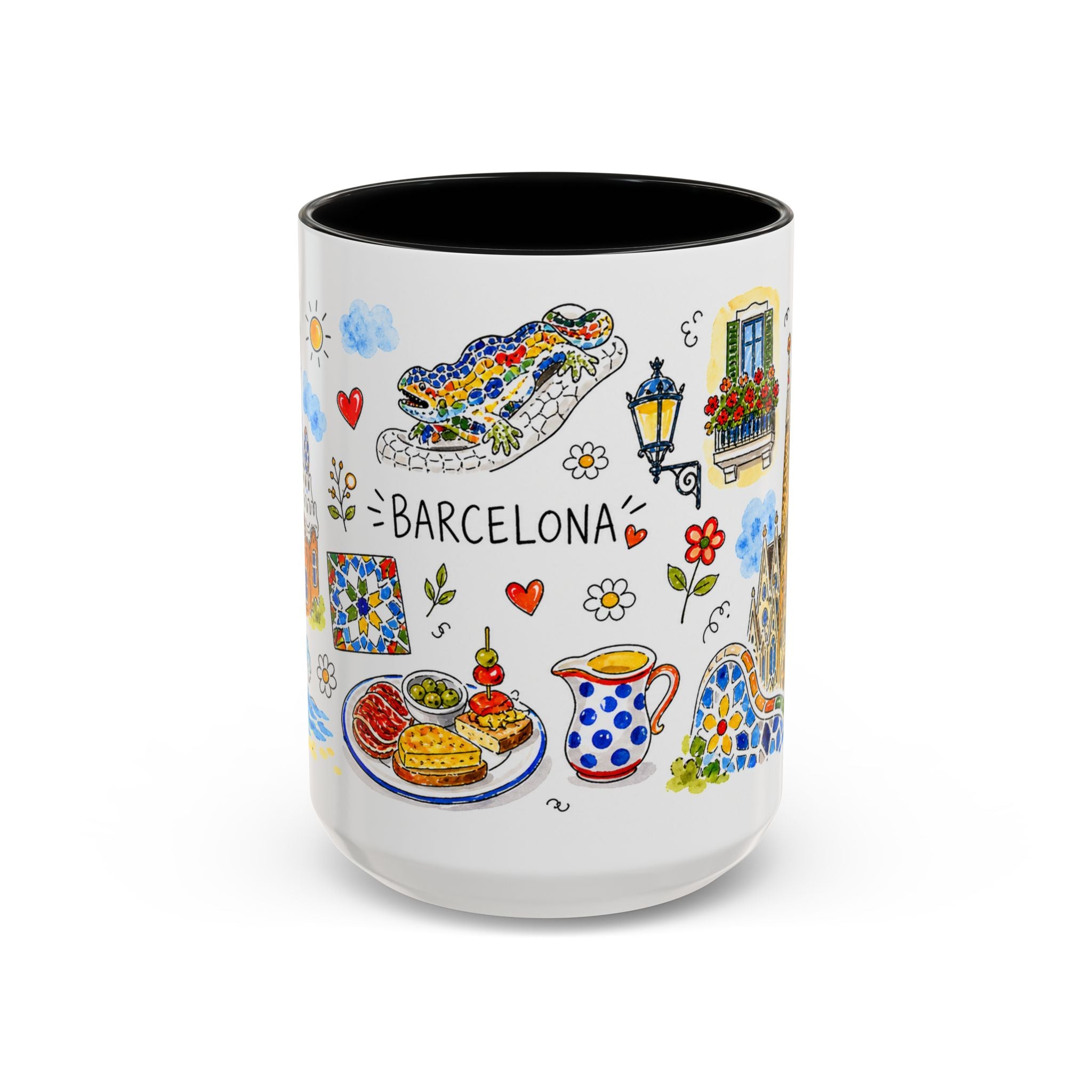 Barcelona Travel Mug | European City Souvenir Accent Coffee Mug | 11oz 15oz Ceramic Cup