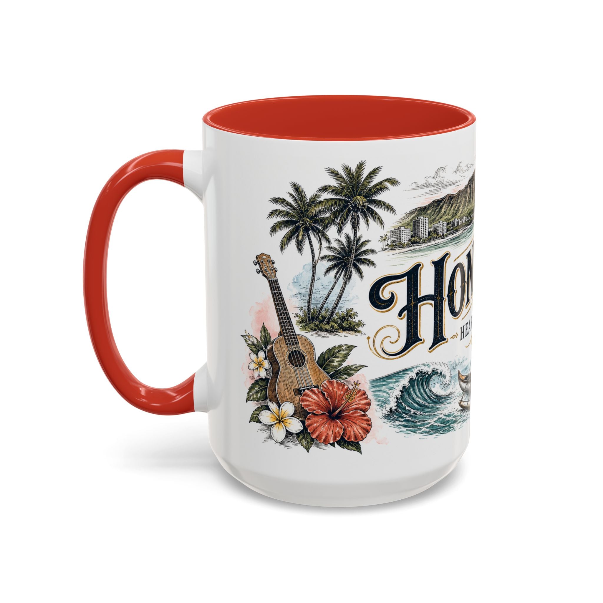Honolulu Coffee Mug | United States Travel Souvenir | Vintage Illustrated City Gift | 11 oz 15 oz Accent Mug