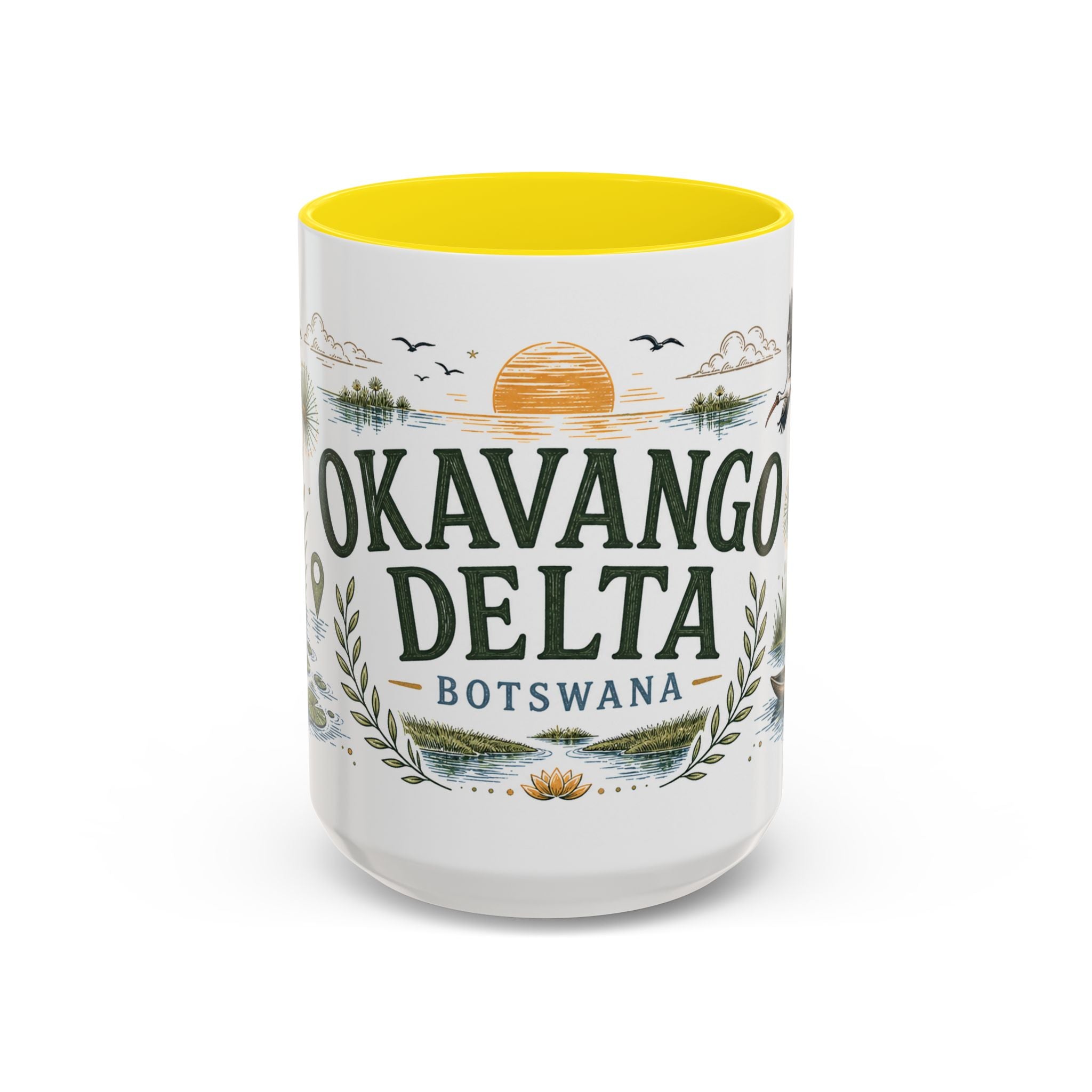 Okavango Delta Coffee Mug | Travel Destination Souvenir Gift | Accent Color Ceramic 11oz 15oz