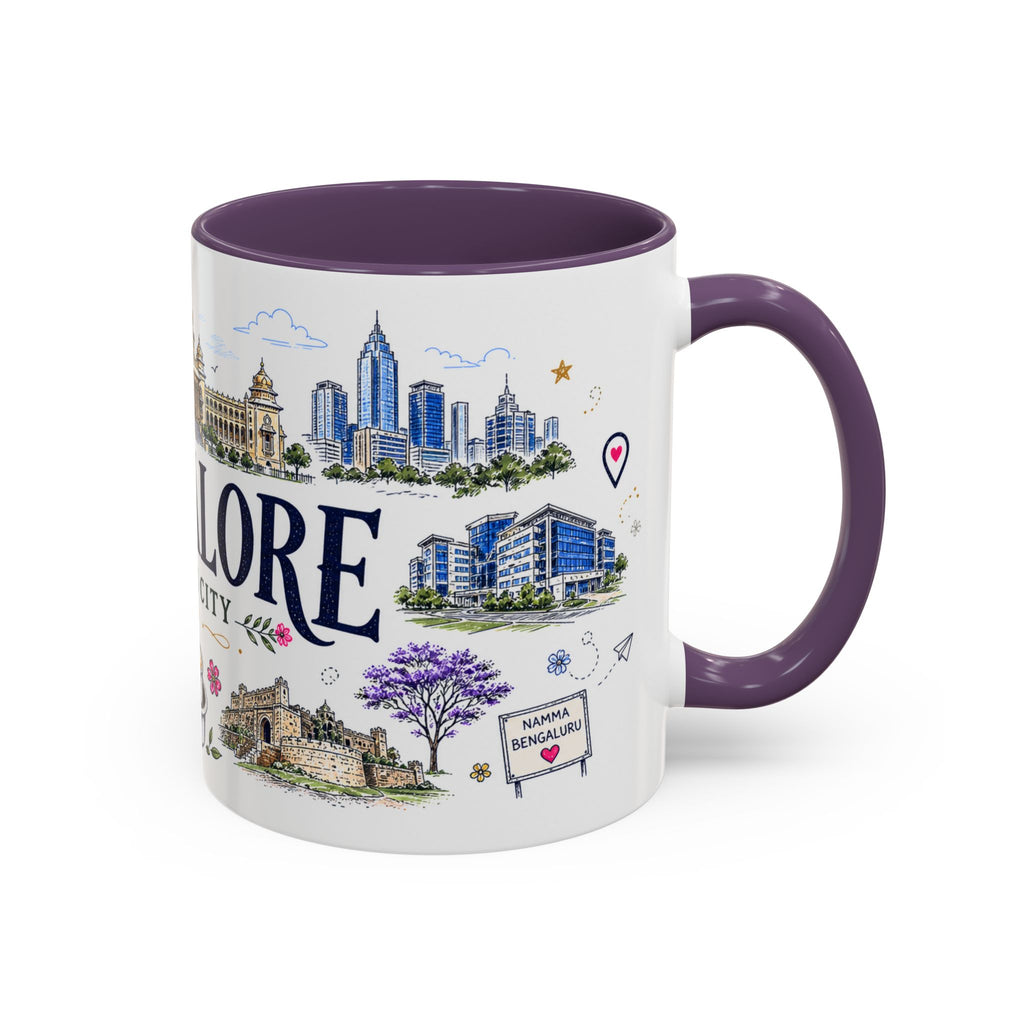 Bangalore Coffee Mug | India Souvenir Travel Gift | Accent Color Ceramic 11oz 15oz