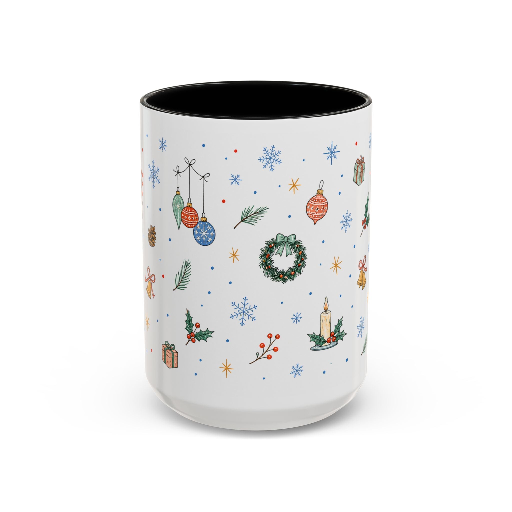 Christmas Ornament Mug | Snowflake Watercolor Holiday Gift | Accent Cup 11oz 15oz