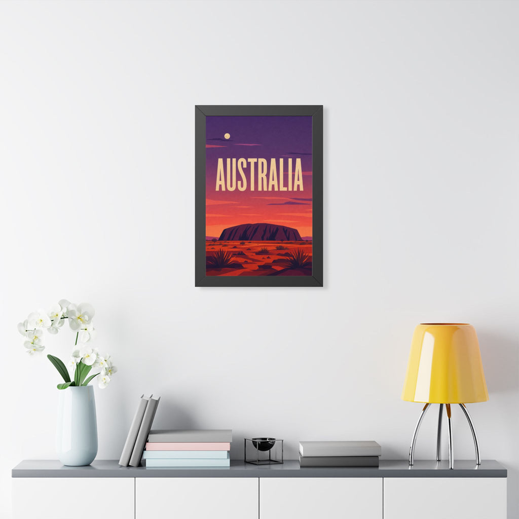 Uluru Australia Framed Poster | Vintage Travel Wall Art | Black Walnut White Frame | 16x24 20x30