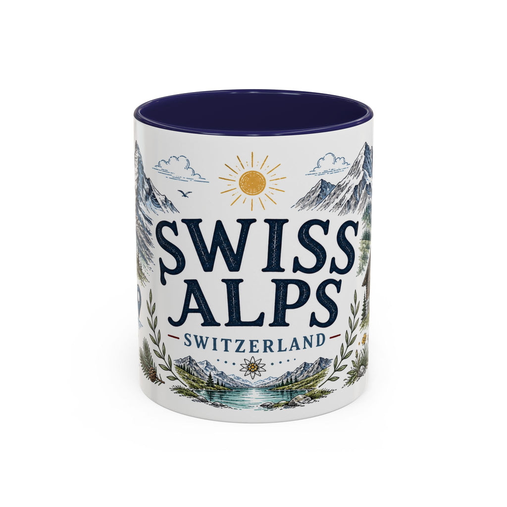 Swiss Alps Coffee Mug | Travel Destination Souvenir Gift | Accent Color Ceramic 11oz 15oz