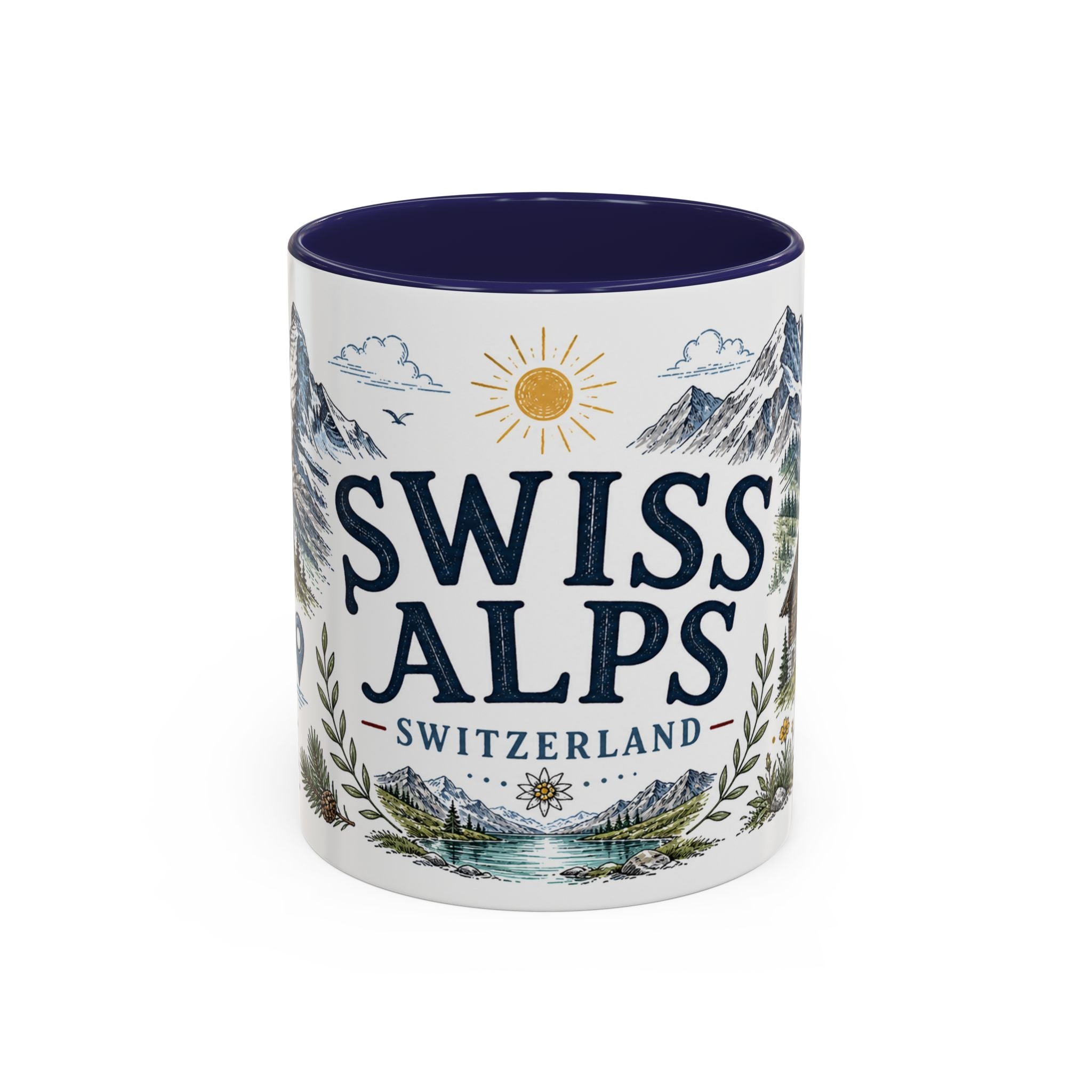 Swiss Alps Coffee Mug | Travel Destination Souvenir Gift | Accent Color Ceramic 11oz 15oz