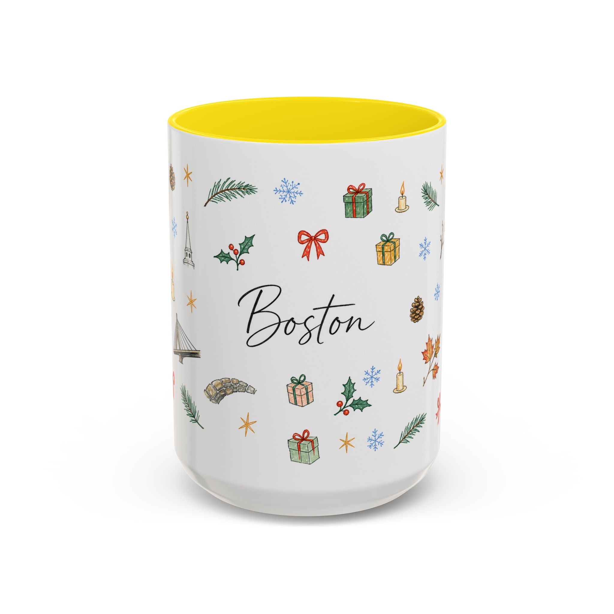 Boston Christmas Mug | Watercolor Travel Souvenir | Holiday Gift | Accent Ceramic Coffee Cup 11oz 15oz
