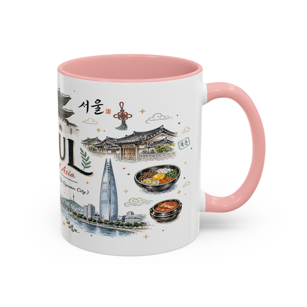 Seoul Coffee Mug | Korea Souvenir Travel Gift | Accent Color Ceramic 11oz 15oz