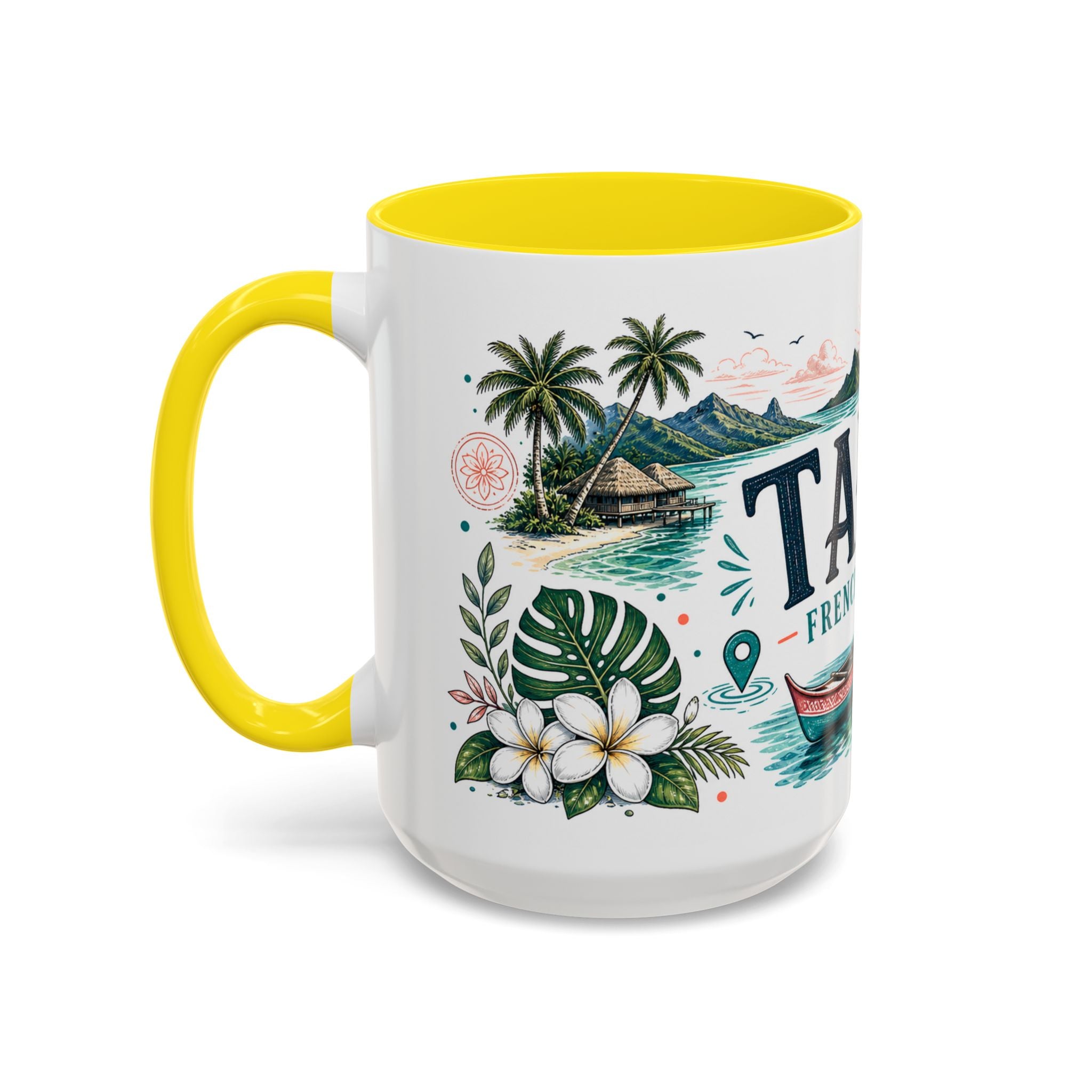 Tahiti Coffee Mug | Travel Destination Souvenir Gift | Accent Color Ceramic 11oz 15oz