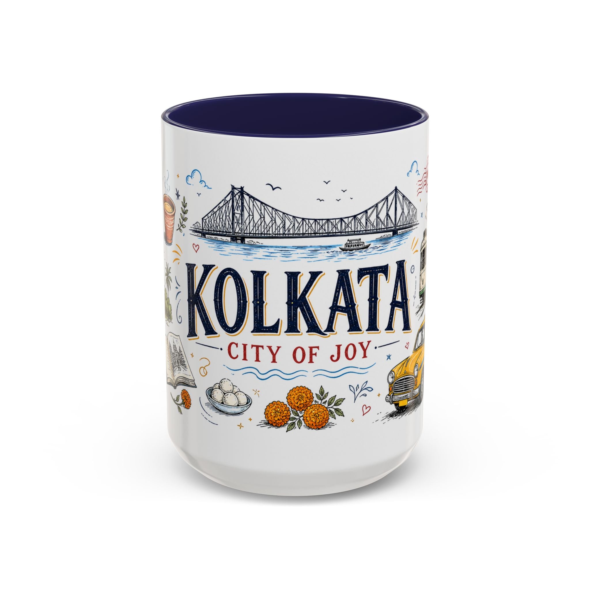 Kolkata Coffee Mug | India Souvenir Travel Gift | Accent Color Ceramic 11oz 15oz