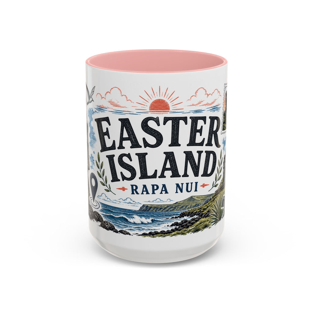 Easter Island Coffee Mug | Travel Destination Souvenir Gift | Accent Color Ceramic 11oz 15oz
