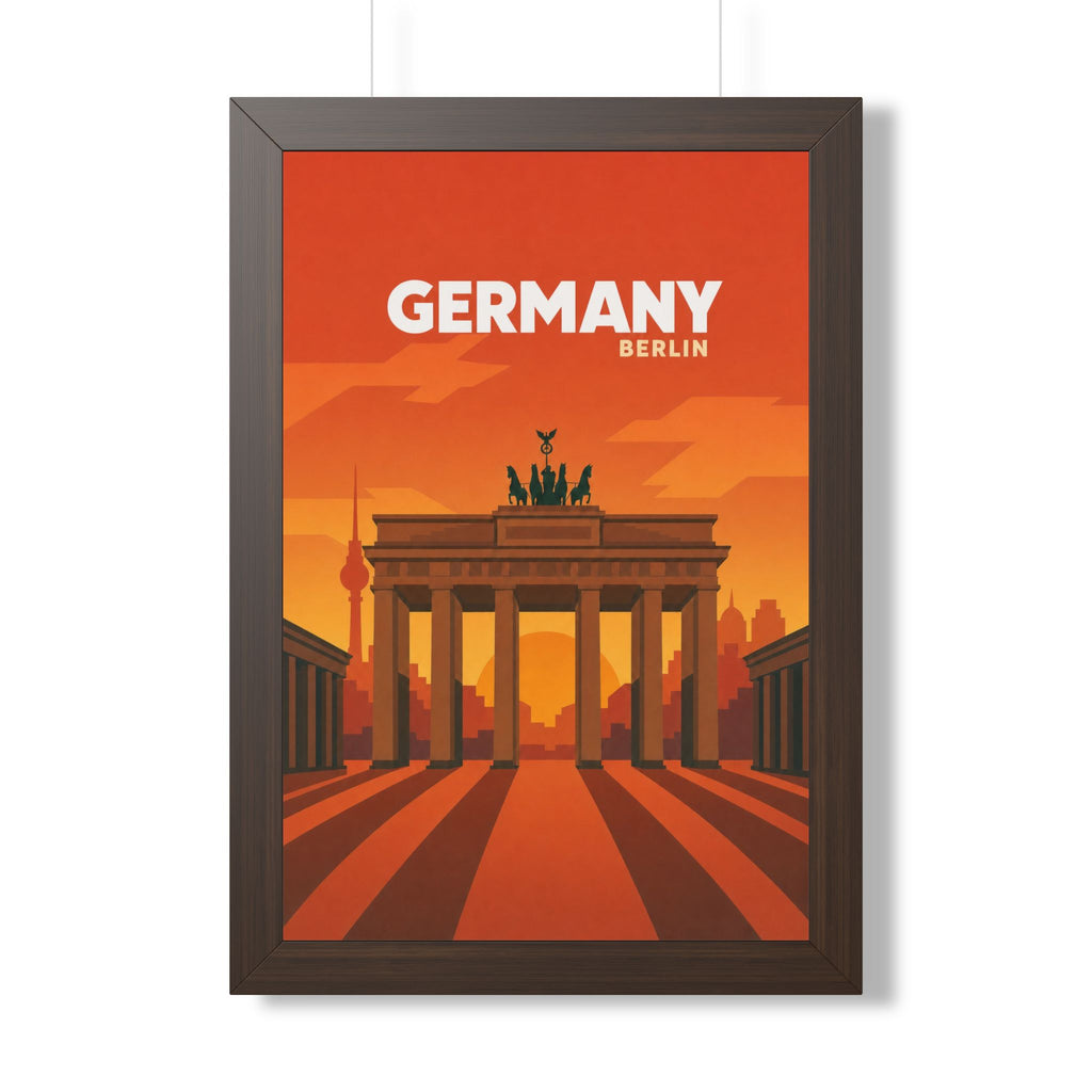 Berlin Germany Framed Poster | Vintage Travel Wall Art | Black Walnut White Frame | 16x24 20x30